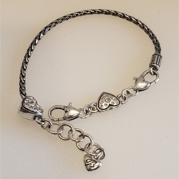 BRIGHTON crystal heart slide chain ABC add a charm silver bracelet - Picture 1 of 3